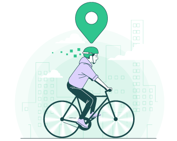 person riding a bike with firefly safety light clipped to the helmet with map pin