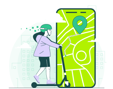 girl riding e-scooter with firefly helmet safety lights with an app with a map